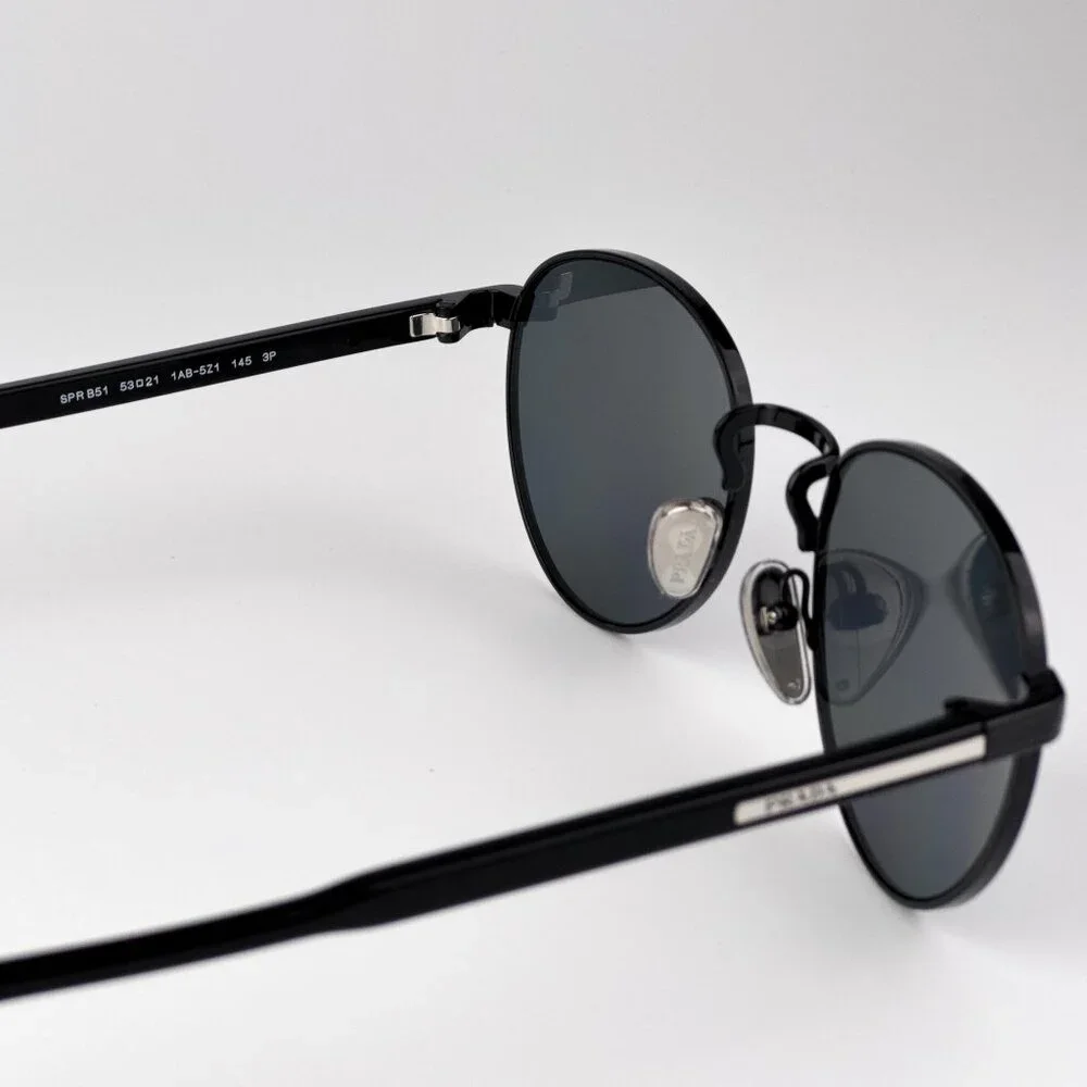 Prada PRB51S Polarized Sunglasses – Black Round Frame | Model 1AB5Z1